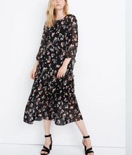 Madewell Women's Size-XL Sheer Button-Front Tier Midi Dress Carnation Toss $158