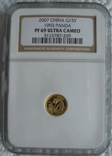2007 China (1993) Panda 1/25oz Gold .999 NGC PF-69 Ultra Cameo