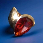 Gold Plated Over Sterling Silver Ring Firey Orange Pear Cut Crystal Vintage 7