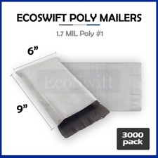 3000 6 x 9 EcoSwift White Poly Mailers Shipping Envelopes Self Seal Bags 1.7 MIL