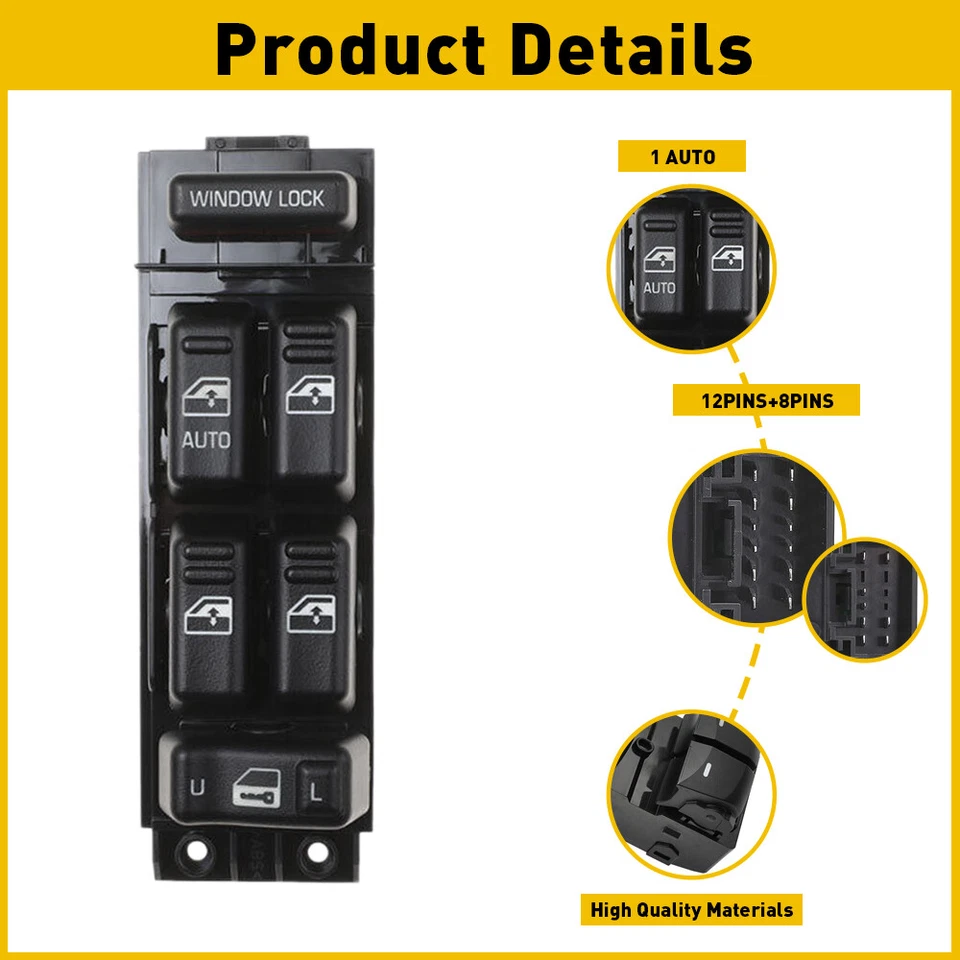 Interruptor de ventana eléctrica delantero lado del conductor maestro para camioneta Chevy GMC 2000-02 4 puertas Foto 3 de 4