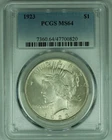 1923 Peace Silver $1 Dollar Coin PCGS MS 64 (17) K