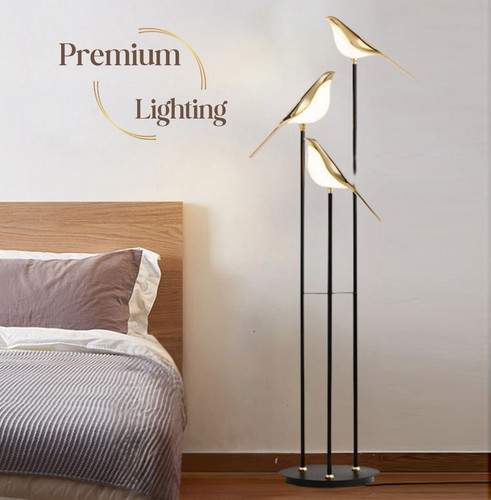 Nordic LED Floor Lamp. Indoor Modern European Standing Golden Bird Light - Picture 1 of 10