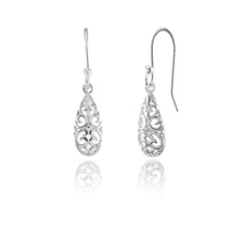 Sterling Silver Pear-Shape Filigree Drop Dangle Earrings