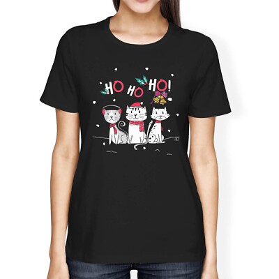 1Tee Damen T-Shirt Loose Fit Ho Ho Festlich Katzen Weihnachten