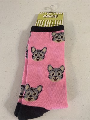 NEW Women's Size 4-10 Hot Pink Cat Face Kitten Floating Head Crew Socks Gift