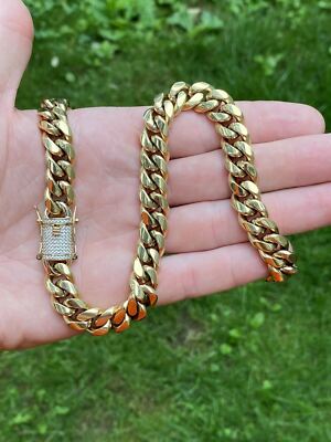 Cuban Link Chain Diamond Clasp Mens Miami Cuban Chain 14k Gold