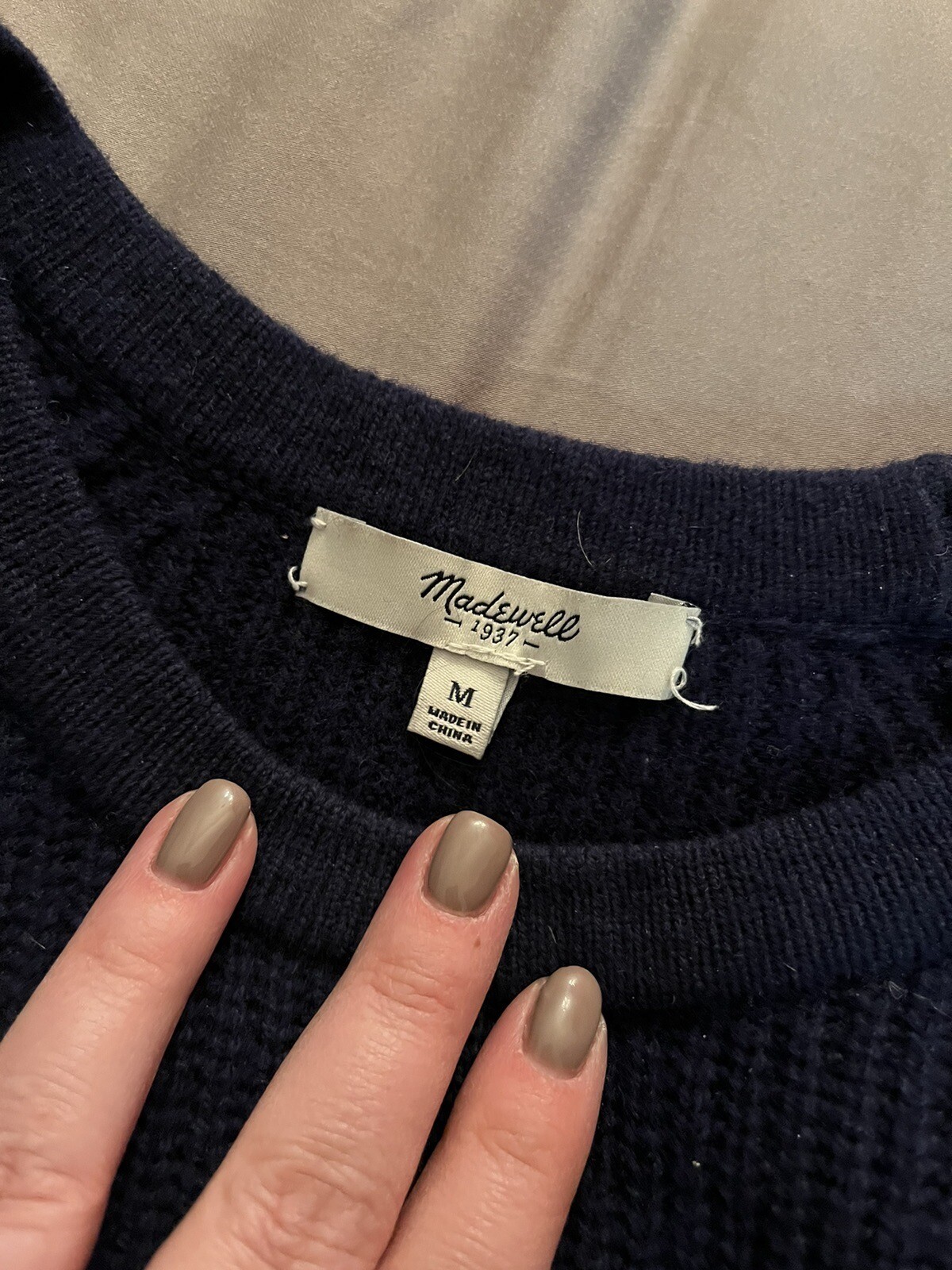 Madewell Elbow Leather Patch Stadium Sweater Blue… - image 4