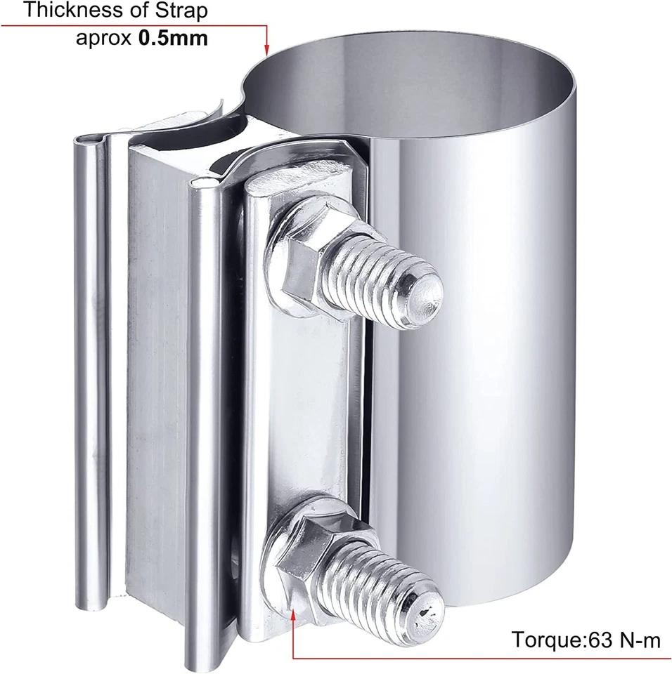 2PCS 2.5 Inch Butt Joint Band Exhaust Clamp Sleeve Coupler T304 Stainless Steel  - Image 4 of 4