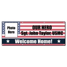 Welcome Home Hero Custom Name Military 13 Oz Vinyl Banner Sign With Grommets