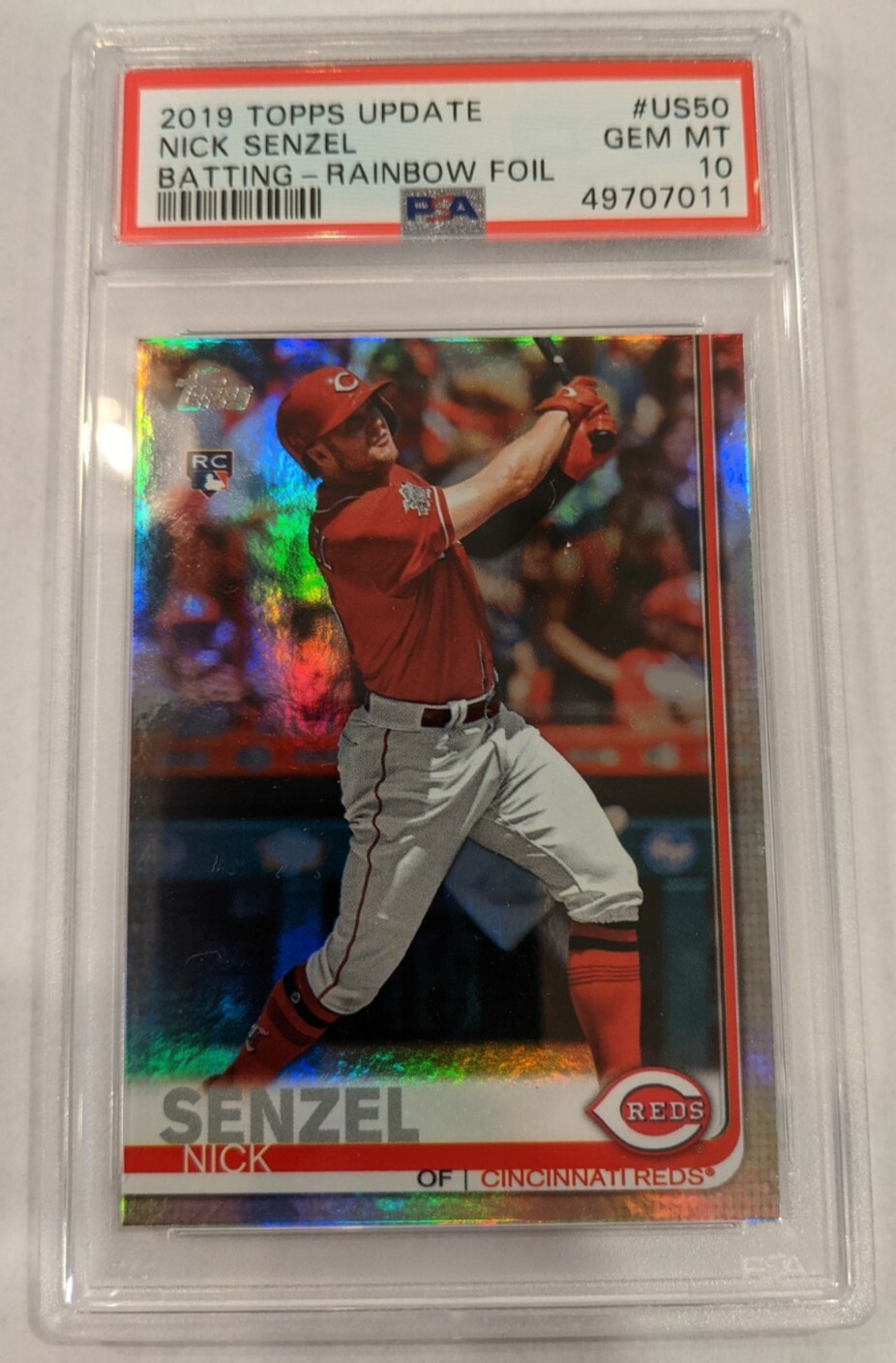 2019 NICK SENZEL ROOKIE RC TOPPS UPDATE #US50 REDS PSA 10 GEM RAINBOW FOIL!