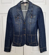Vintage Original Threads Jean Jacket Small Slim Stretch Button Collar Y2K 90s