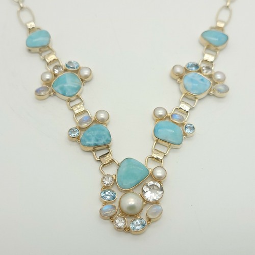 New PJC Sterling Silver Larimar Topaz Pearl Opal Multi-Shape 18In Chain Necklace - Picture 4 of 11