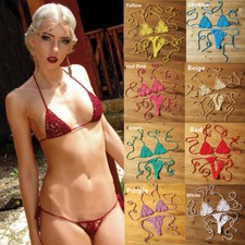 Crochet Mini Bikini Sunbathing Beach Micro Sw...
