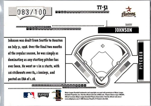 2005 Absolute Memorabilia #TT-51 Randy Johnson Tools of the Trade Black /100 - Picture 2 of 2