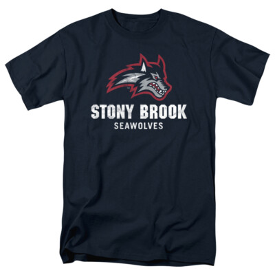 Stony Brook University Adult T-Shirt Seawolves Logo, Navy, S-5XL