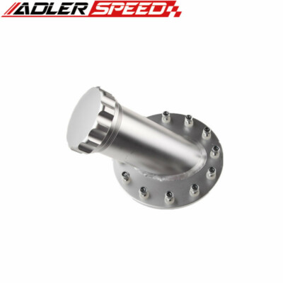 Billet Aluminum Silver Fuel Cell Fast Fill Filler Neck 45 Degree 12 Bolt Flange
