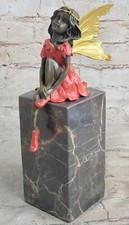 Graceful Butterfly Angel Sculpture on Brown Marble Base Handmade Bronze Gift NR