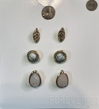 BNIB FOREVER 21 SET OF 3 NEW STUD EARRINGS FAST SHIPPING WITH GIFT BOX INCL
