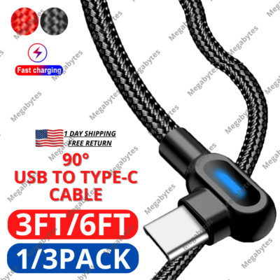 90 Degree Right Angle Nylon Braided USB Charger Cable For Android Samsung Google