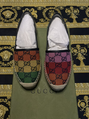 Neu IN Karton Auth Gucci Monogramm Regenbogen Espadrille Gg Mehrfarbig Sz 35
