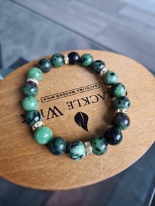 Authentic Ruby Zoisite And Gold Plated Rhinestone Spacers