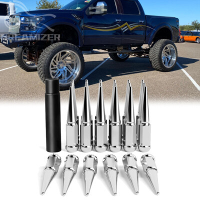 For Ford F-150 2015-2022 24Pcs hrome M14x1.5 4.4'' Tall Spline Spike Lug Nuts