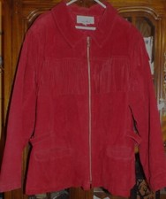 Fringe Coat Red Leather Suede Zip Front Lined Western/cowgirl By Vanna White Xl