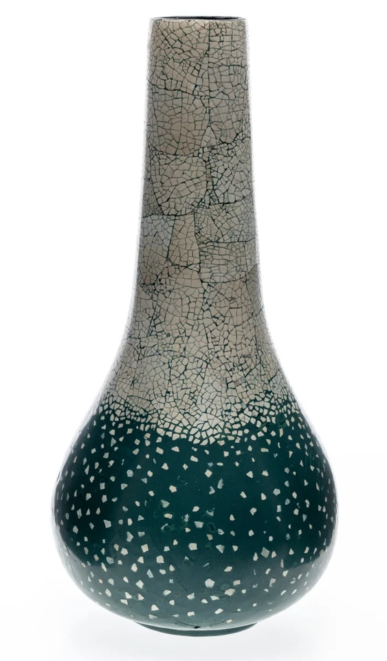 Jarrón usado Maitland Smith laca estilo cáscara de huevo mosaico 14x6 pulgadas 1 lb desgaste visible Foto 3 de 4