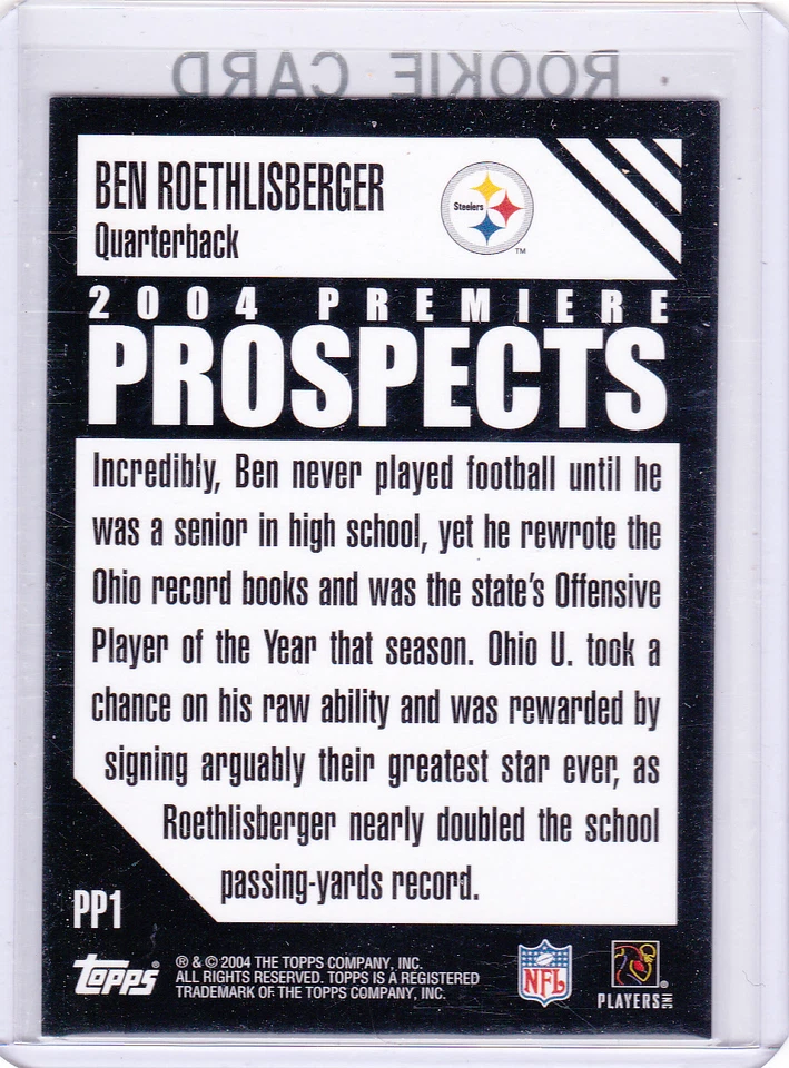 BEN ROETHLISBERGER ROOKIE CARD 2004 Topps Premiere Prospects INSERT RC Steelers! - Image 2 of 2