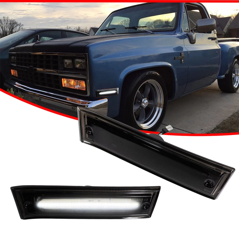 Luz marcadora frontal LED blanca con lente de humo para 81-91 Chevrolet C10 C20 C30 GMC Foto 2 de 4