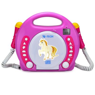 X4-TECH Bobby Joey MP3 Kinder CD-Player zum Mitsingen / CD USB SD-Karte / Pink