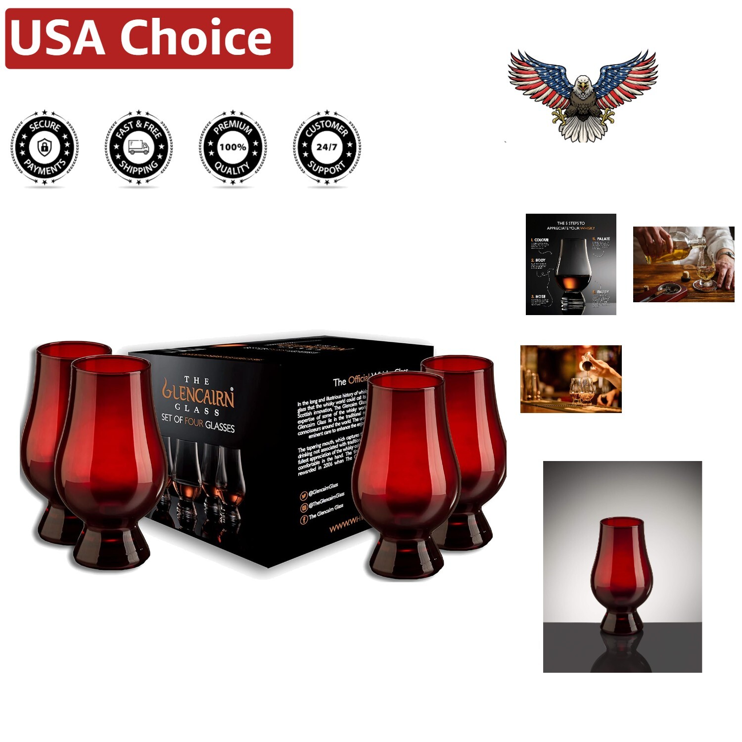 Premium Red Whisky Glass Set - 4 Elegant Crystal Glasses in Gift Carton-image