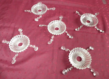 LOT DE 5 BOBECHES EN CRISTAL et PAMPILLES POUR LUSTRE APPLIQUES LAMPE COMPLETE