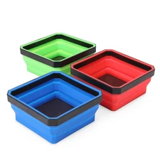 Collapsible Magnetic Parts Tray Set - 3 Foldable 4.25" Silicone Bowls
