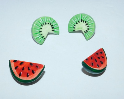 NEAT PIERCED EARRING SET WITH WATERMELON AND KIWI DESIGN