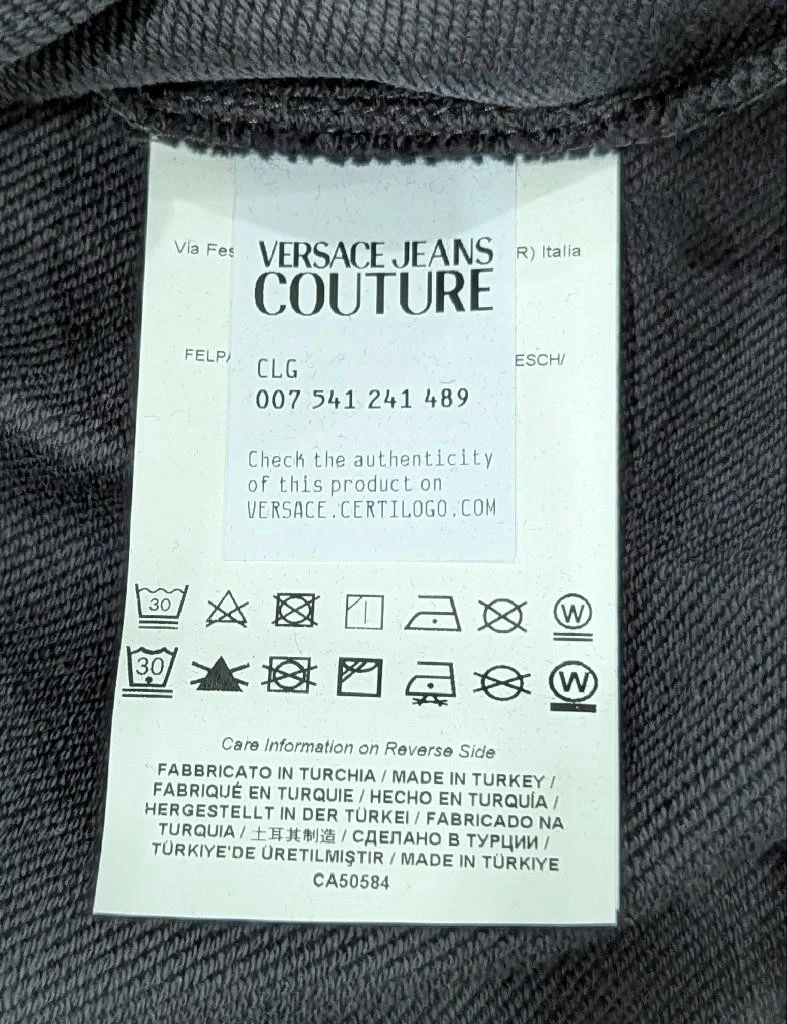 $375 Uomo Versace Jeans Couture Tonal Logo Pullover Pile Felpa con Cappuccio Nero Medium