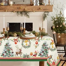 Rectangle Christmas Tablecloth 60 x 120in,Christmas Tree Elk Holiday Decorati...