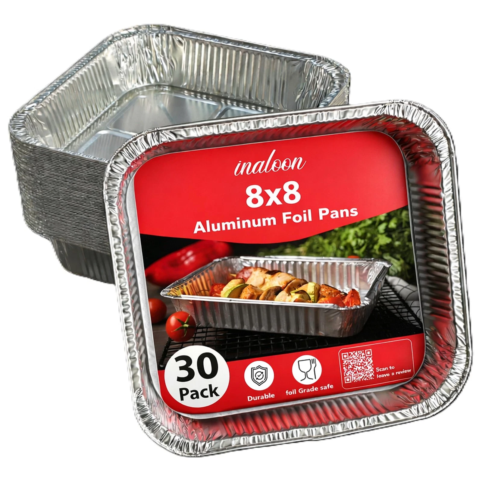 8x8 Aluminium Foil Pans – 30 Pack Disposable Aluminium Pans for Baking, Roast...