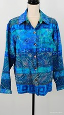 Chico's 2 Art Blue Multi Vibrant 100 Silk Patchwork Jacket Beads Embroidery L