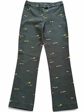 Nicole Miller Women  s Black Floral Embroidered Dress Pants Flat Front Size 0