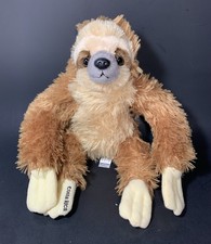 Aurora 8" Brown Three Toed Sloth Realistic Plush Costa Rica w/ Hook Loop Paws