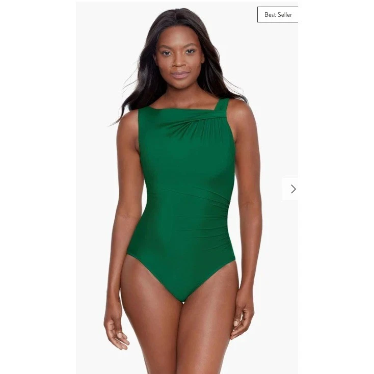 Купальник цельный женский Miraclesuit Avra размер 14 зеленый собранный в рюш контроль живота - Изображение 2 из 4