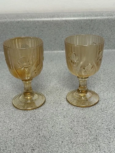 Vtg Jeanette Glass Iris And Herringbone Short Wine Goblet Cordial Small - 2