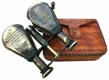 Antique Ltd 1857 Brass Binoculars with Leather Case Nautical Collector Valentine