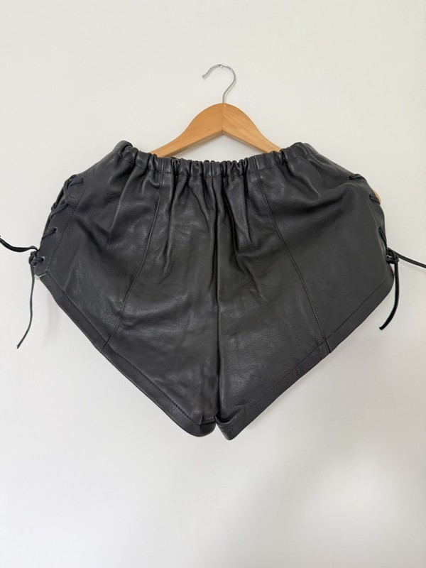 Black Genuine Leather Lace-Up Side Shorts Women’s Size 14 USA Boho Festival