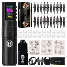 Kiss Of Dragon Tattoo Kit: Cordless Tattoo Gun with Adjustable Stroke, 34mm Gri