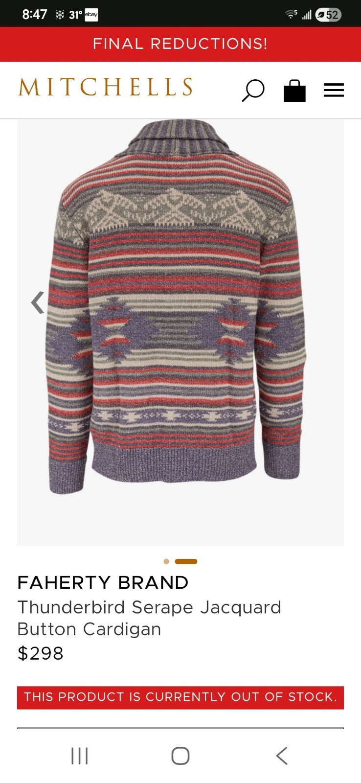 Faherty Thunderbird Serape Jacquard Button Knit C… - image 12