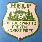 Vintage Forest Service Sign - Smokey Bear HELP Prevent Gas Porcelain Sign