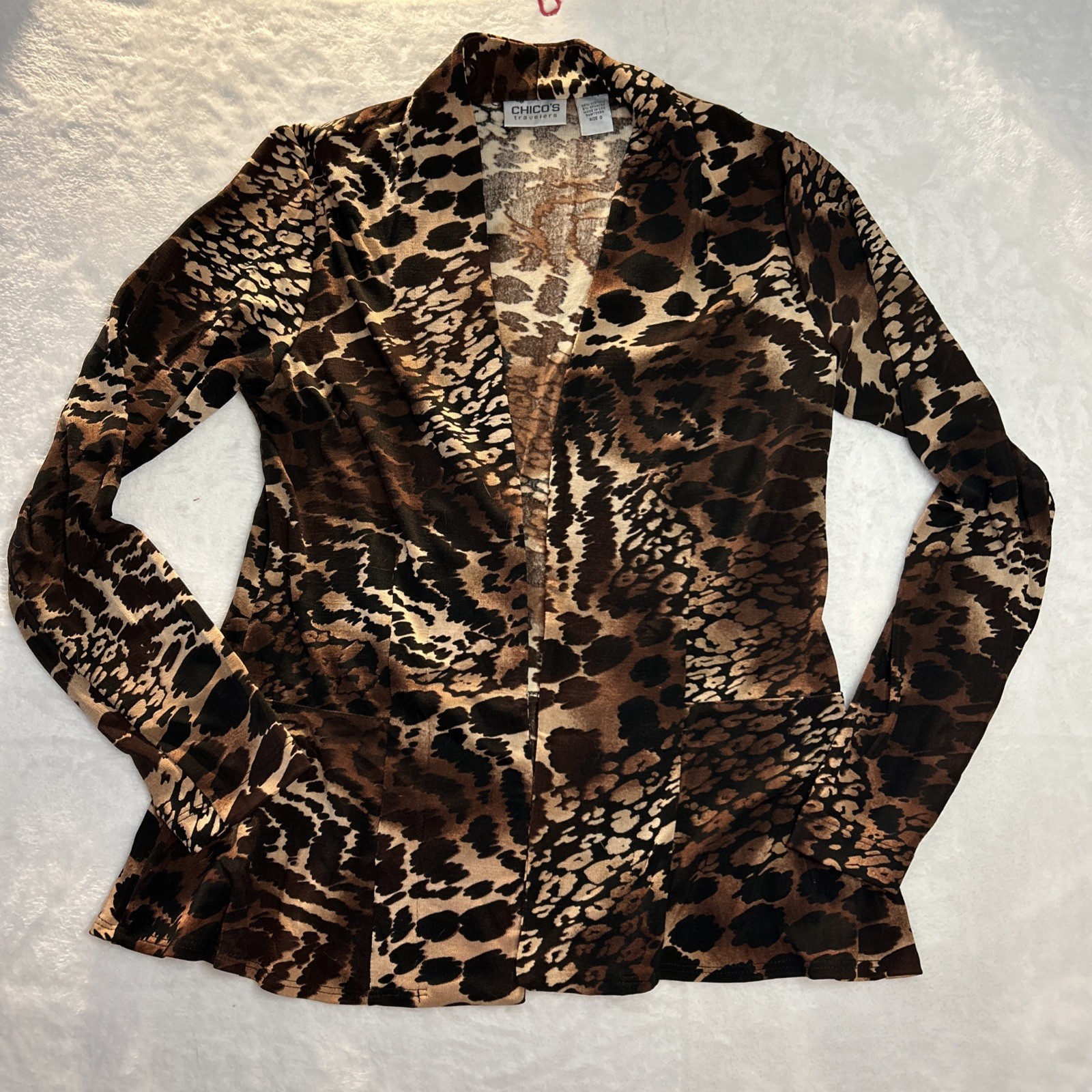 Travelers by Chico's Open Front Cardigan Lightweight Animal Print Size 0